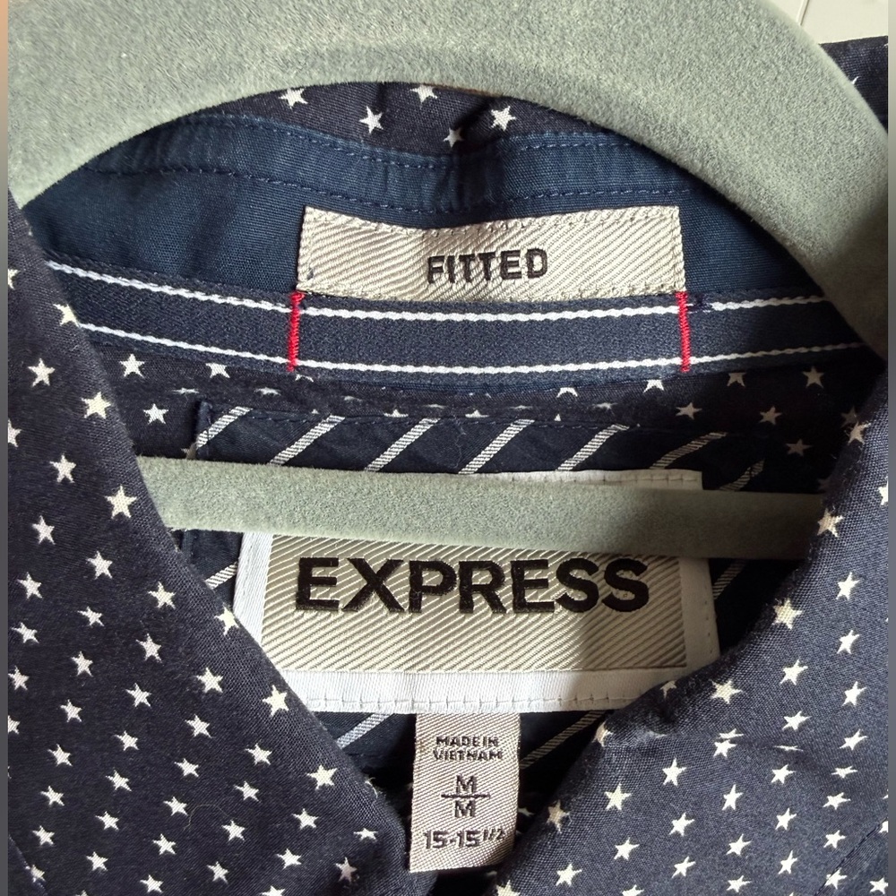 Express Men's Dark Blue Shirt with White Stars - Picture 3 of 6